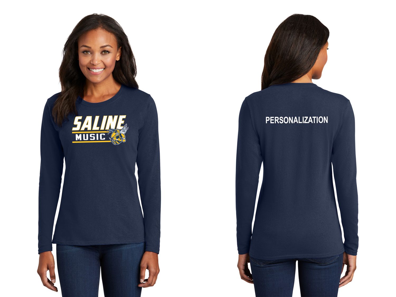 Ladies Long Sleeve Core Cotton Tee - Navy, Grey Ladies Long Sleeve Core Cotton Tee - Navy, Grey