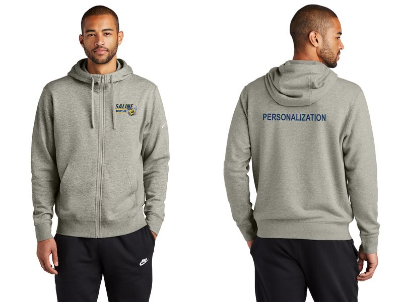 Nike Club Fleece Full Zip Hoodie- Grey Heather/ Navy