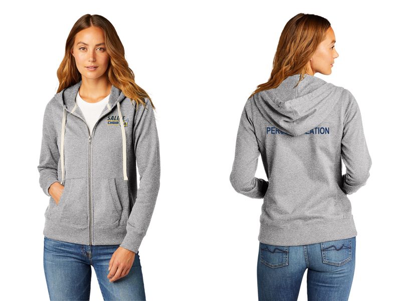 District Women's Re-Fleece Full-Zip Hoodie-Navy, Light Heather Grey