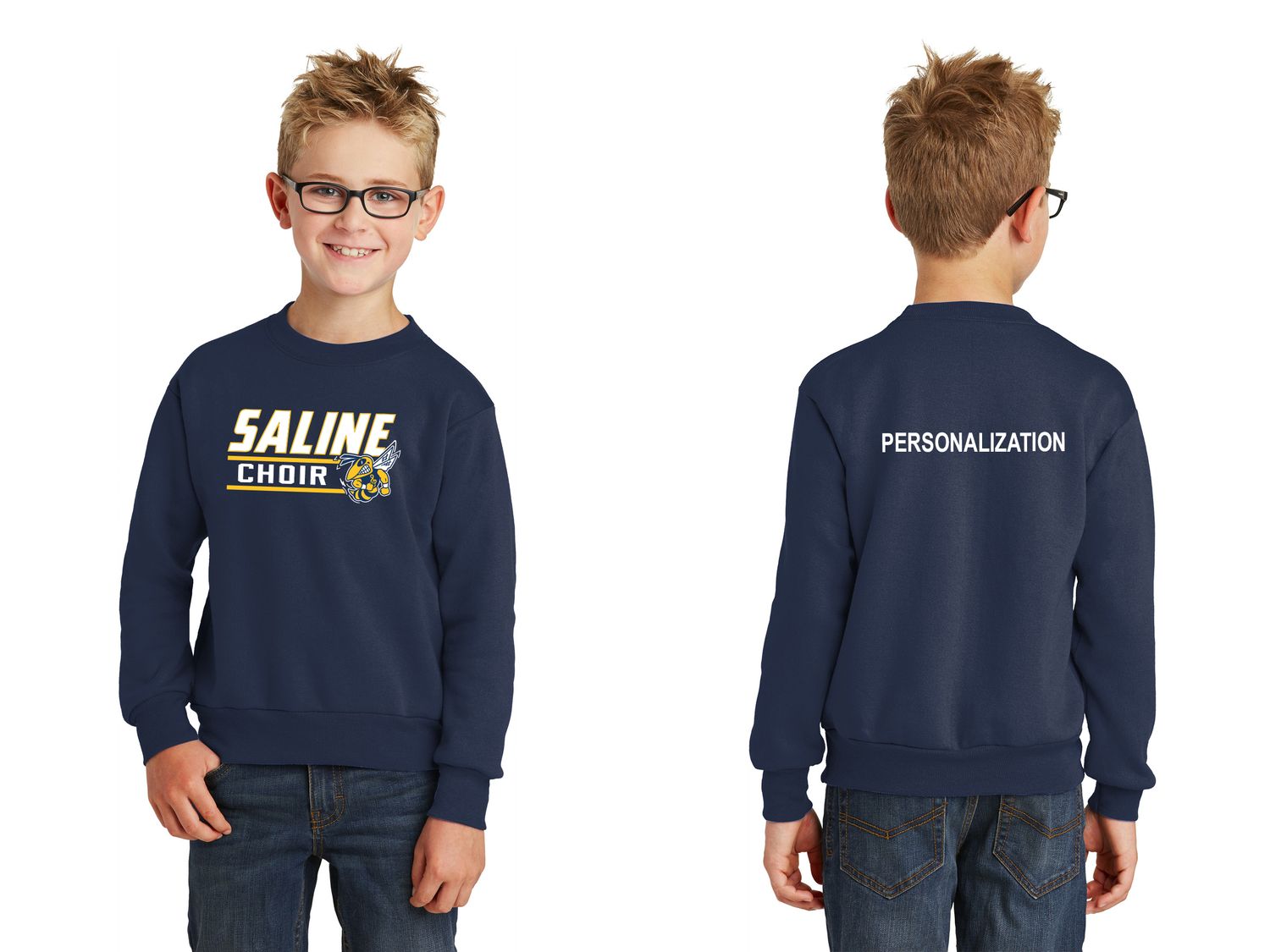 Youth Core Fleece Crewneck Sweatshirt-Navy/Ath Heather Youth Core Fleece Crewneck Sweatshirt-Navy/Ath Heather