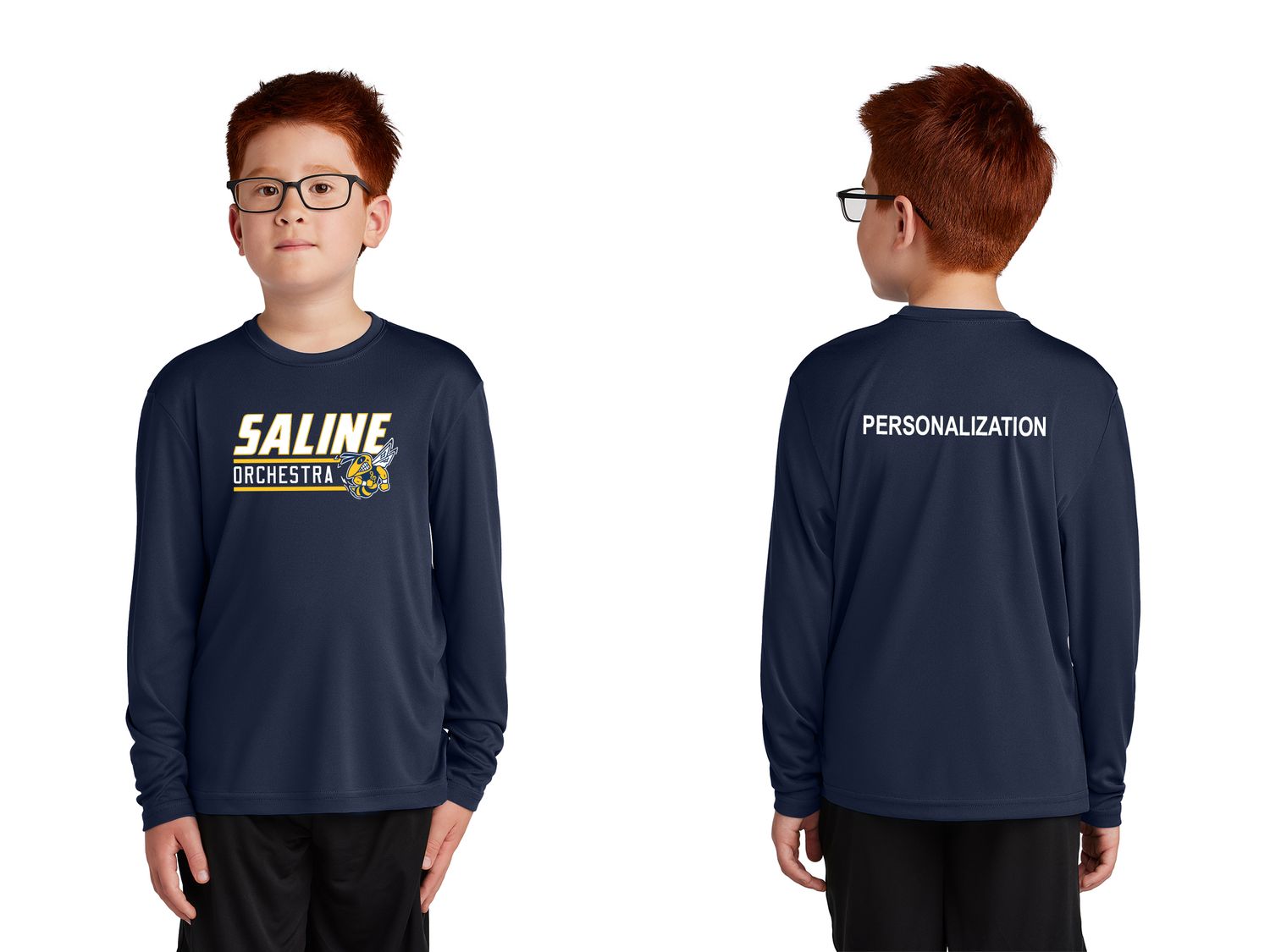 Youth Long Sleeve Performance Tee- Navy, Concrete Grey Youth Long Sleeve Performance Tee- Navy, Concrete Grey