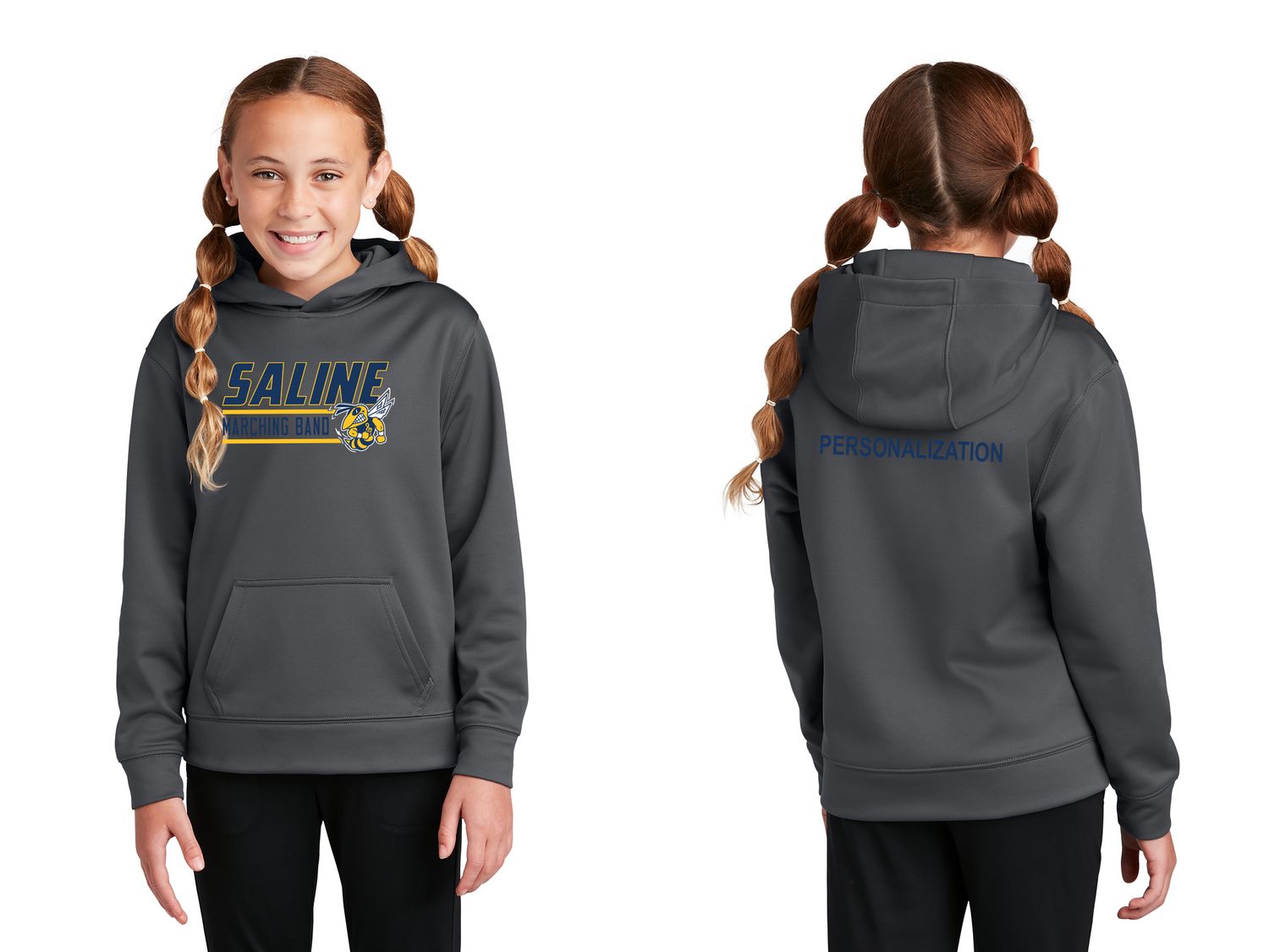 Youth Performance Fleece Hooded Pullover -Navy, Grey