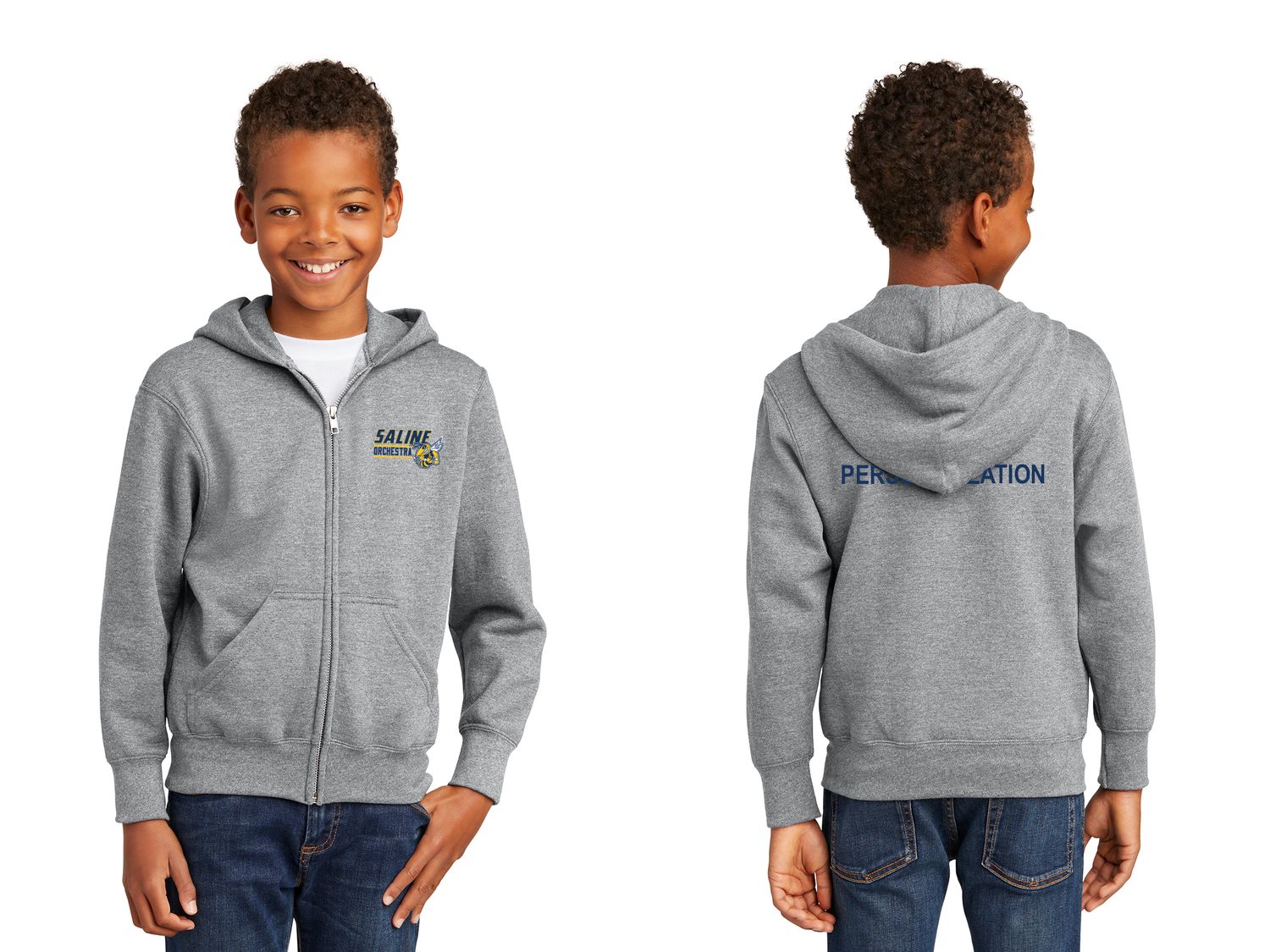 Youth Fleece Full-Zip Hooded Sweatshirt- Navy, Grey Youth Fleece Full-Zip Hooded Sweatshirt- Navy, Grey
