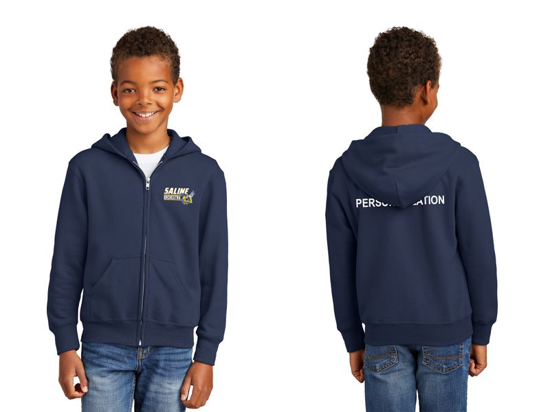 Youth Fleece Full-Zip Hooded Sweatshirt- Navy, Grey
