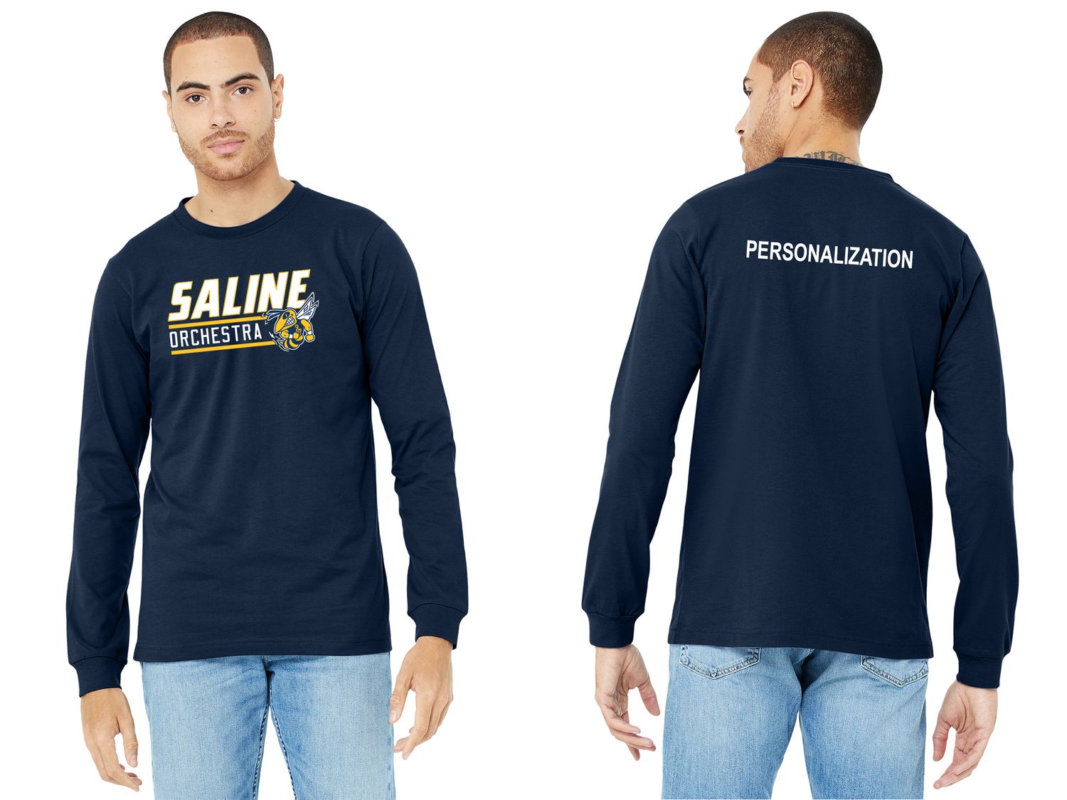 Adult Soft Cotton Long Sleeve T-Shirt- Navy, Grey
