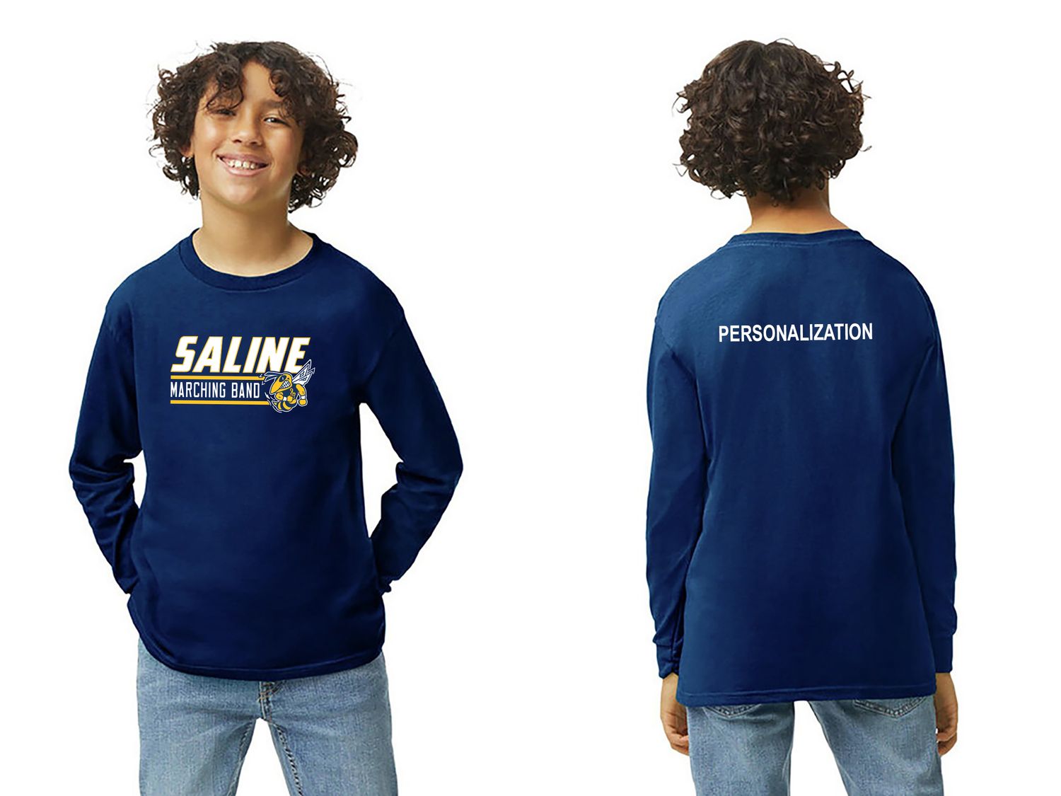 Youth Basic Cotton Long Sleeve T-Shirt-Navy, Sport Grey Youth Basic Cotton Long Sleeve T-Shirt-Navy, Sport Grey