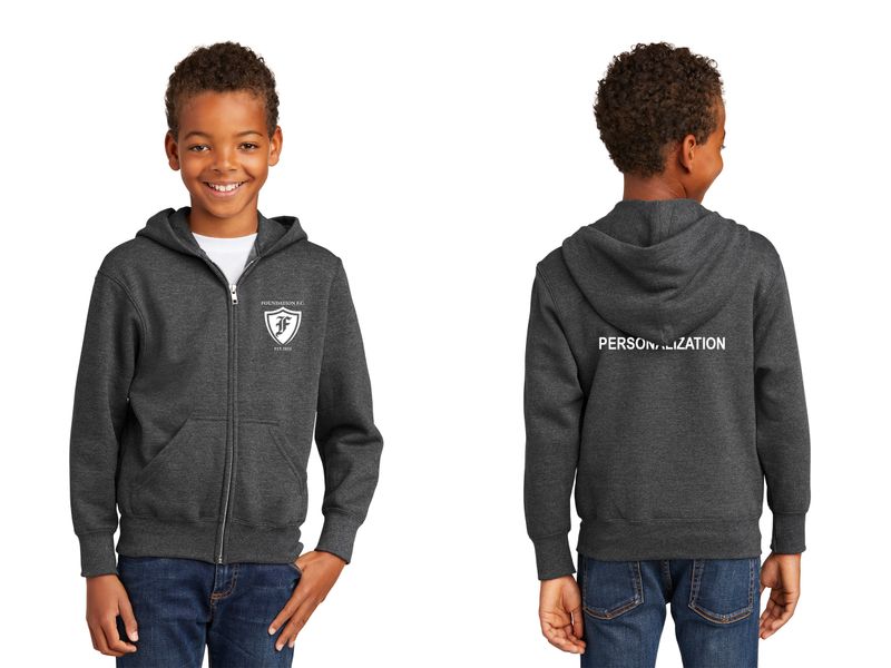 Youth Fleece Full-Zip Hooded Sweatshirt- Black, Maroon, Dark Grey