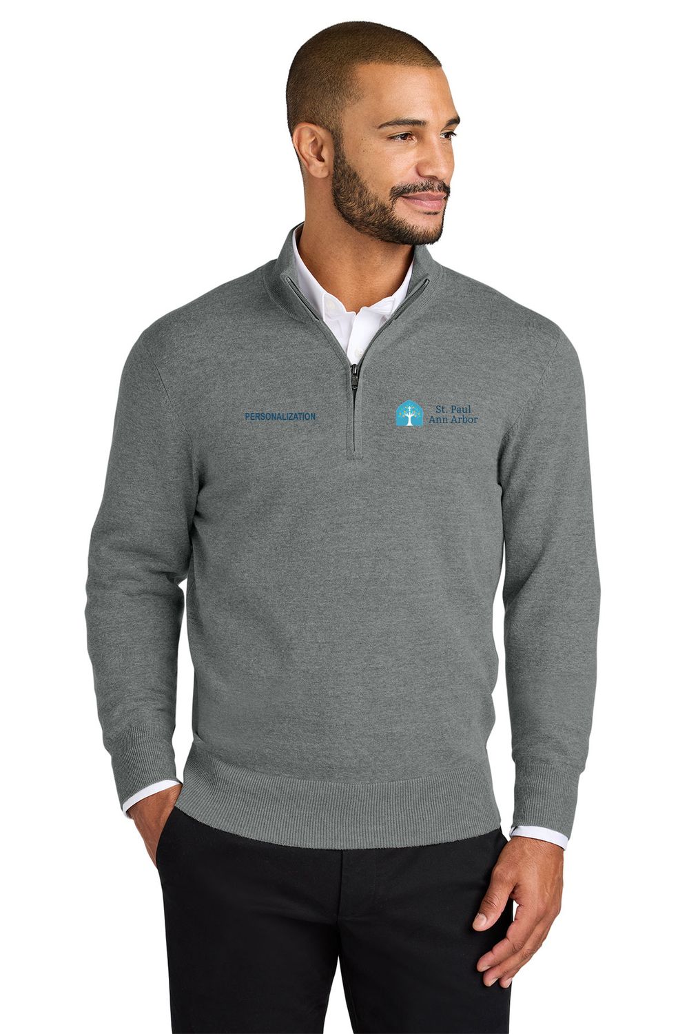 Port Authority 1/2-Zip Sweater - Navy, Medium Heather Grey Port Authority 1/2-Zip Sweater - Navy, Medium Heather Grey