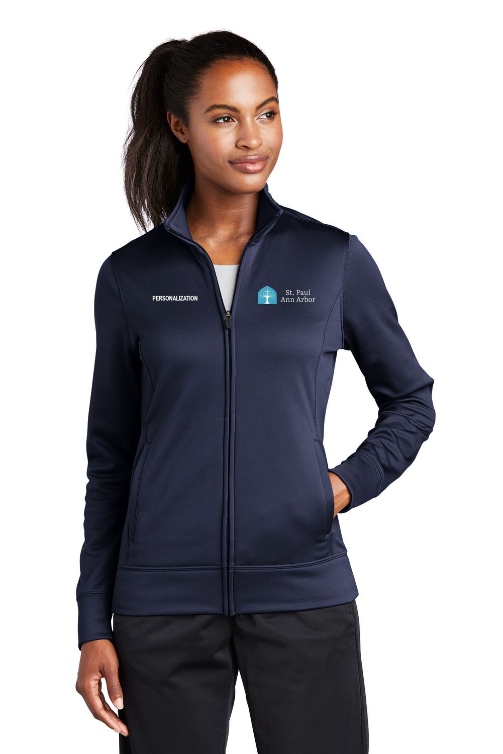 Womens Sport Tek Full Zip Fleece Jacket - White, Navy, Silver Womens Sport Tek Full Zip Fleece Jacket - White, Navy, Silver