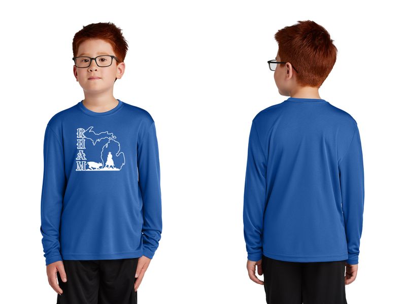 Youth Long Sleeve Performance Tee- Grey Concrete, Royal
