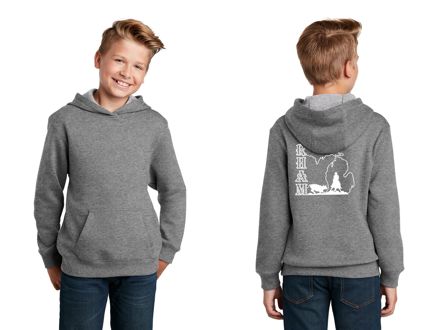 Youth Cotton Hooded Sweatshirt - Vintage Heather Grey Youth Cotton Hooded Sweatshirt - Vintage Heather Grey