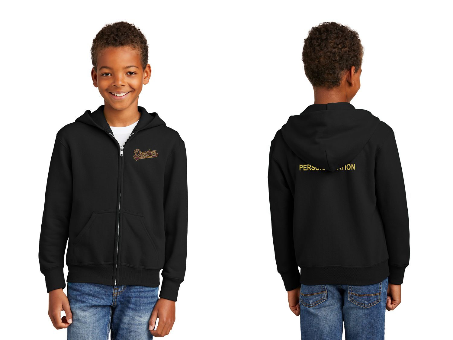 Youth Fleece Full-Zip Hooded Sweatshirt- Black, Maroon