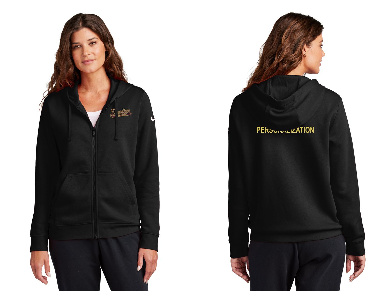 Nike Women's Full Zip Club Fleece Hooded Sweatshirt- Black, Dark Grey Heather