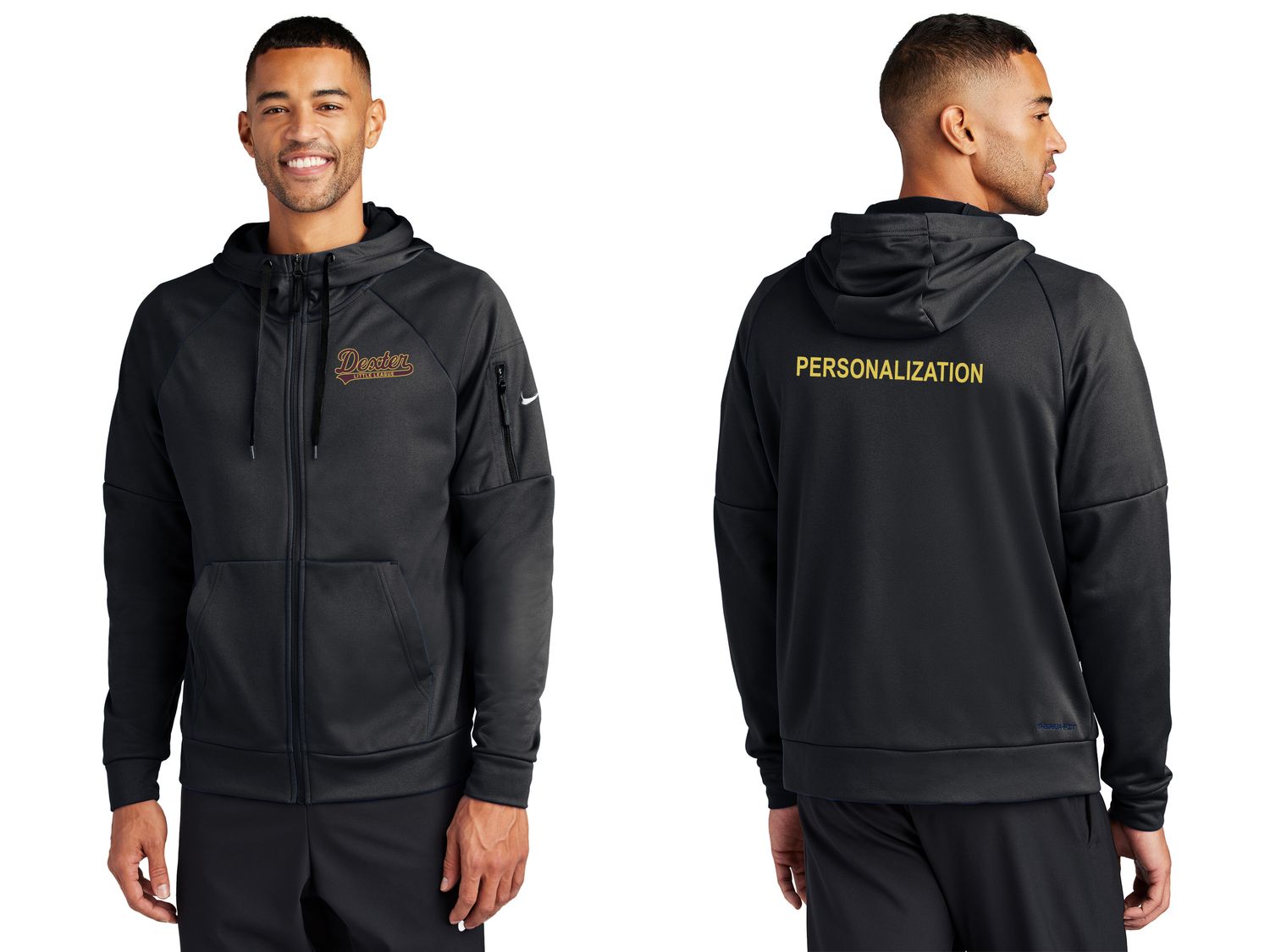 Nike Therma-FIT Pocket Full-Zip Fleece Hoodie- Black, Charcoal Heather