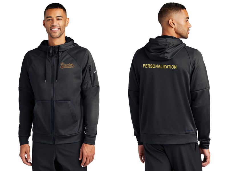 Nike Therma-FIT Pocket Full-Zip Fleece Hoodie- Black, Charcoal Heather