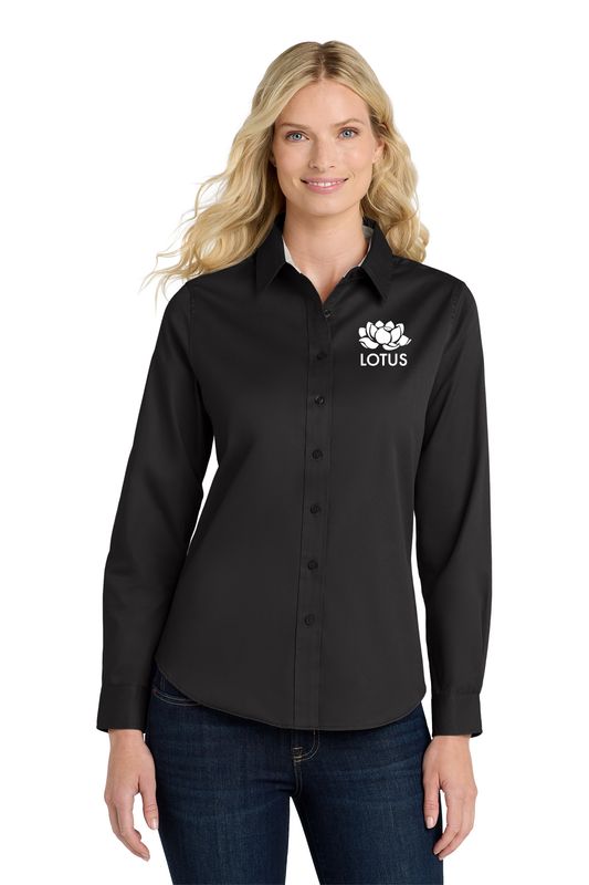 Ladies Long Sleeve Easy Care Button-Up - Black, Steel Grey, Clover Green
