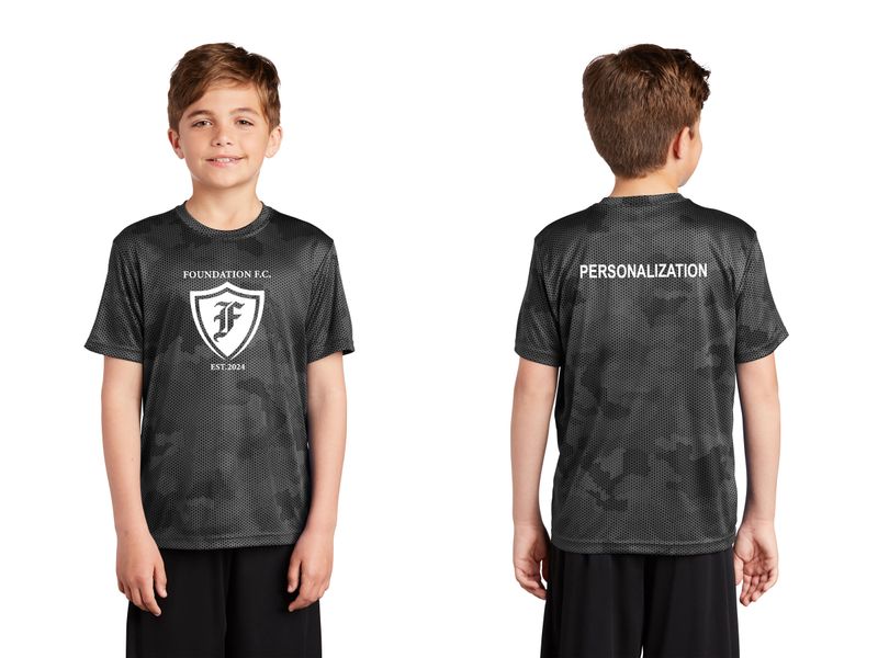 Sport-Tek Youth CamoHex Tee-Maroon, Iron Grey, White