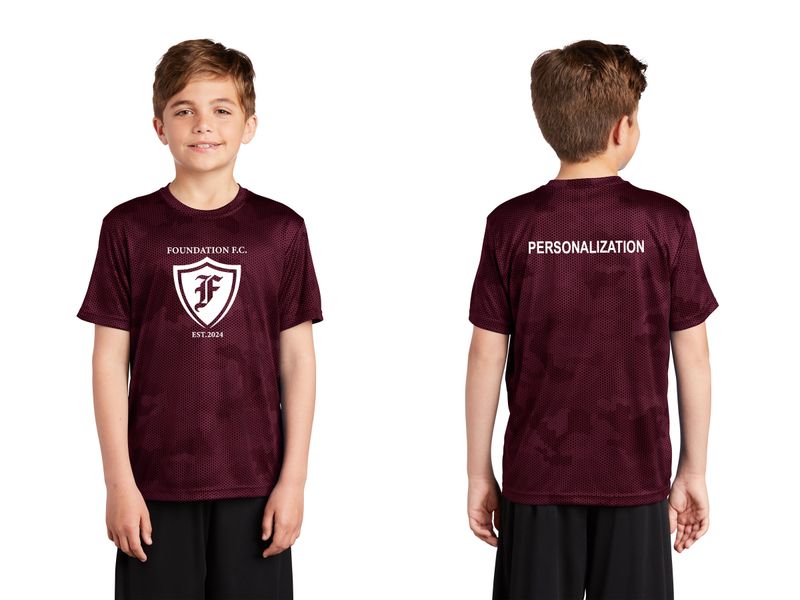 Sport-Tek Youth CamoHex Tee-Maroon, Iron Grey, White