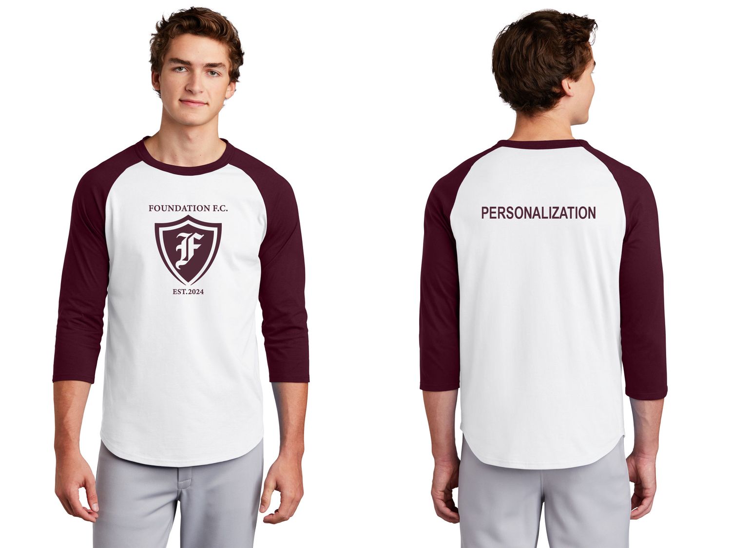 Unisex Baseball Tee- White/Maroon, Dark Heather Grey/Black Unisex Baseball Tee- White/Maroon, Dark Heather Grey/Black