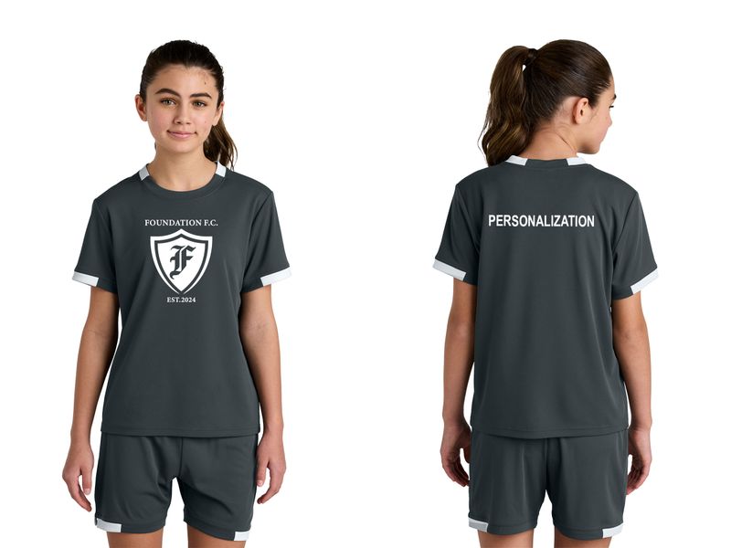 Sport-Tek Youth Club Short Sleeve Crew- Maroon/White, Black/White, Iron Grey/White