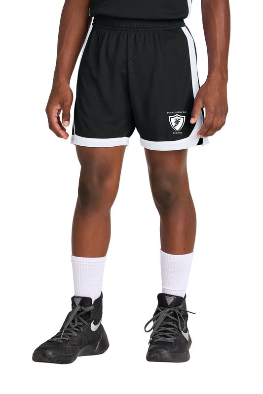 Sport-Tek Youth Rival Basketball 5” Short- Maroon/White, Black/White