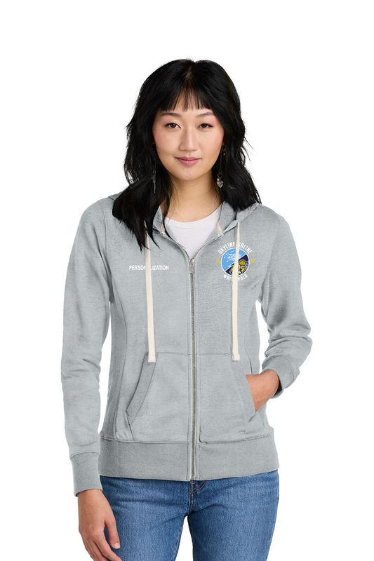 District Women's Re-Fleece Full-Zip Hoodie-Navy, Light Grey
