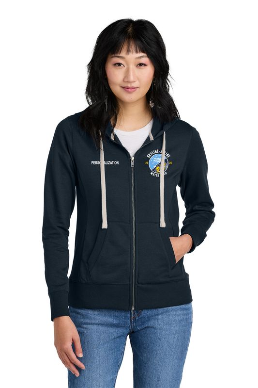 District Women's Re-Fleece Full-Zip Hoodie-Navy, Light Grey