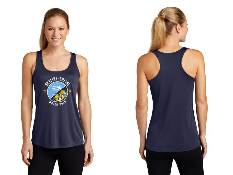 Ladies Sport-Tek Performance Racerback Tank- Navy, White