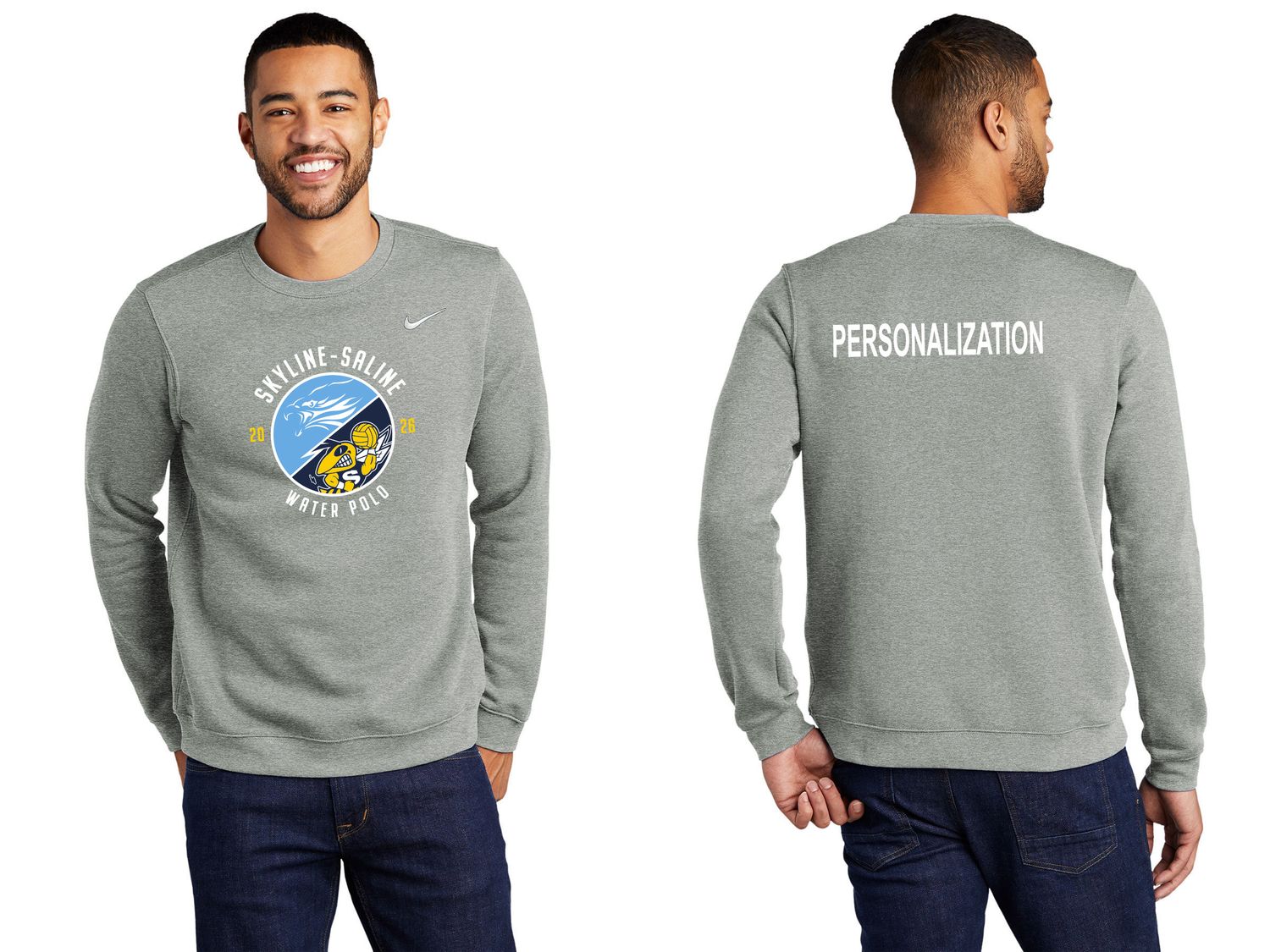 Nike Club Fleece Crew-Navy, Dark Grey Heather, White Nike Club Fleece Crew-Navy, Dark Grey Heather, White