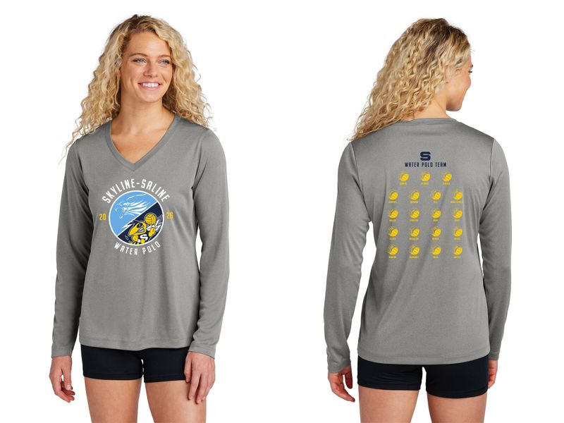 Ladies Long Sleeve Performance Tee- Grey, Navy, White