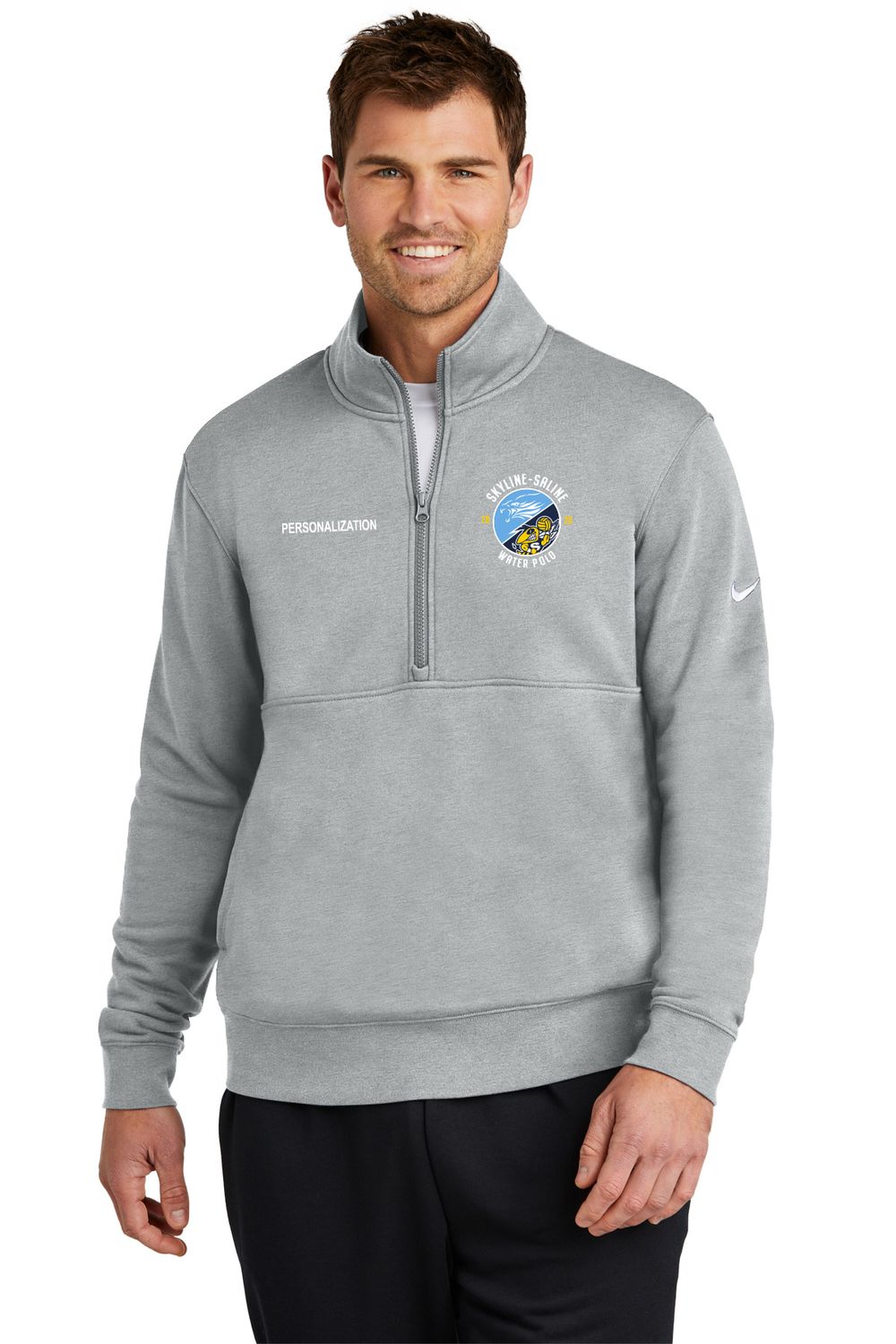 Nike Club Fleece Sleeve Swoosh 1/2-Zip- Navy, Dark Grey Heather, White Nike Club Fleece Sleeve Swoosh 1/2-Zip- Navy, Dark Grey Heather, White