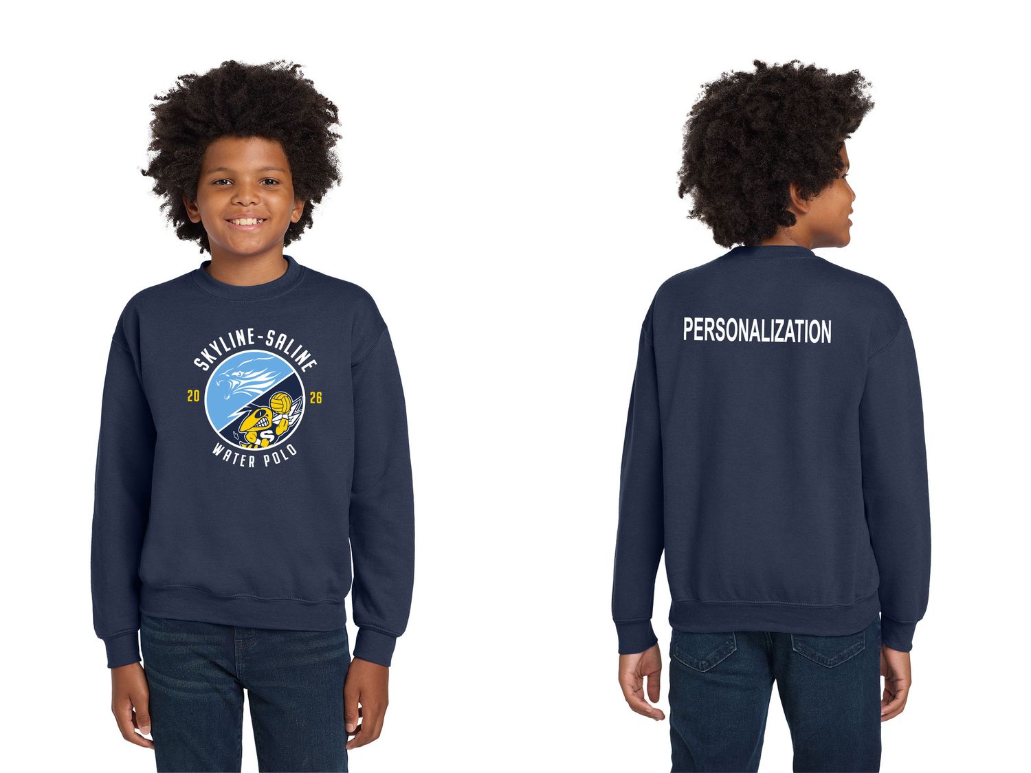 Youth Cotton Crewneck Sweatshirt- Navy, White, Sport Grey