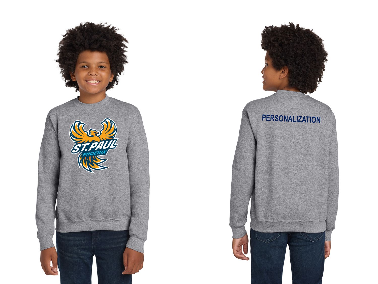 Youth Crewneck Sweatshirt - Navy, Grey Youth Crewneck Sweatshirt - Navy, Grey
