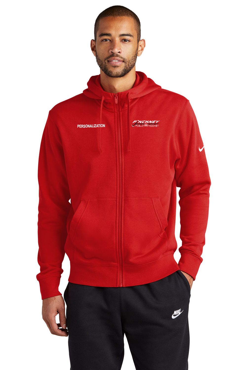 Nike Club Fleece Full Zip Hoodie- Black, Red