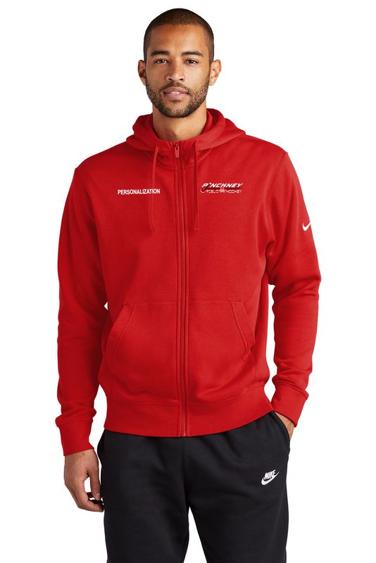 Nike Club Fleece Full Zip Hoodie- Black, Red
