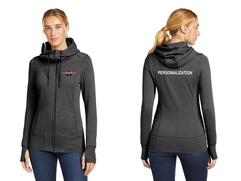New Era Women's Tri-Blend Fleece Full-Zip Hoodie- Black Heather, Navy Heather