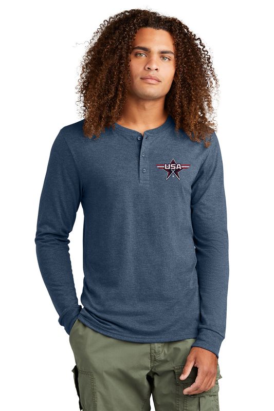 District Perfect Tri Long Sleeve Henley- Black, Navy Frost, Natural