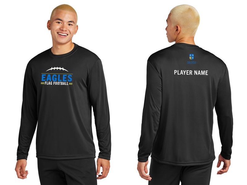 Flag Football Warm Up Shirt: Long Sleeve Performance (Adult & Youth sizes)- Black