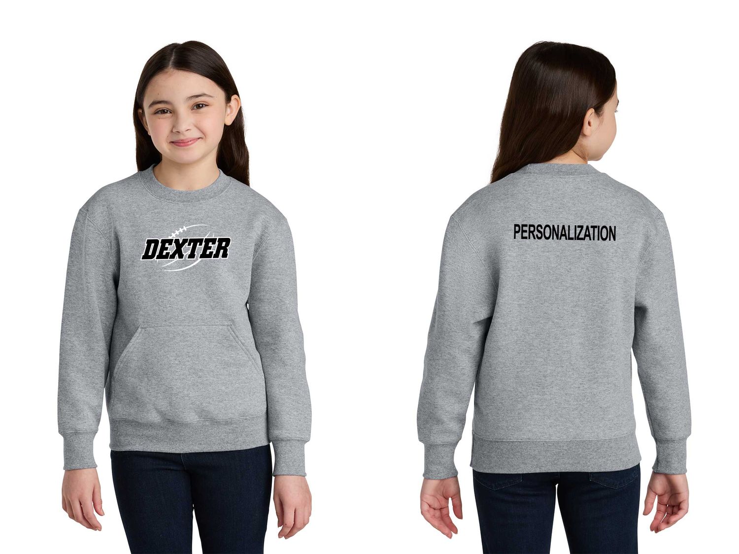 Port & Co Youth Core Fleece Crewneck Pocket Sweatshirt- White, Black, Grey, Maroon