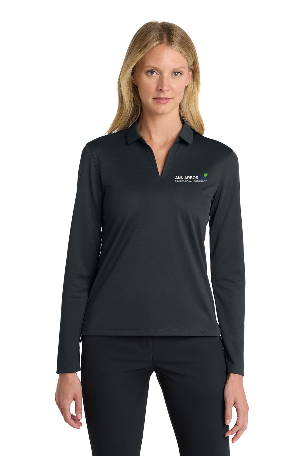 Nike Ladies Dri-FIT Micro Pique 2.0 Polo - Black, Grey
