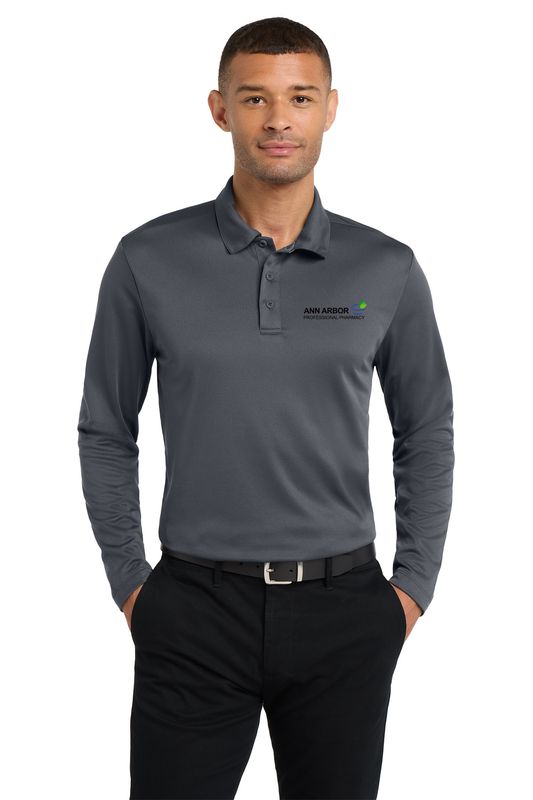 Men's Silk Touch Performance Long Sleeve Polo- Black, Grey