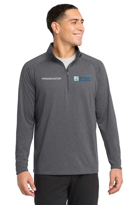 Sport-Tek Sport-Wick Stretch 1/4-Zip Pullover- Charcoal Grey Heather, Navy