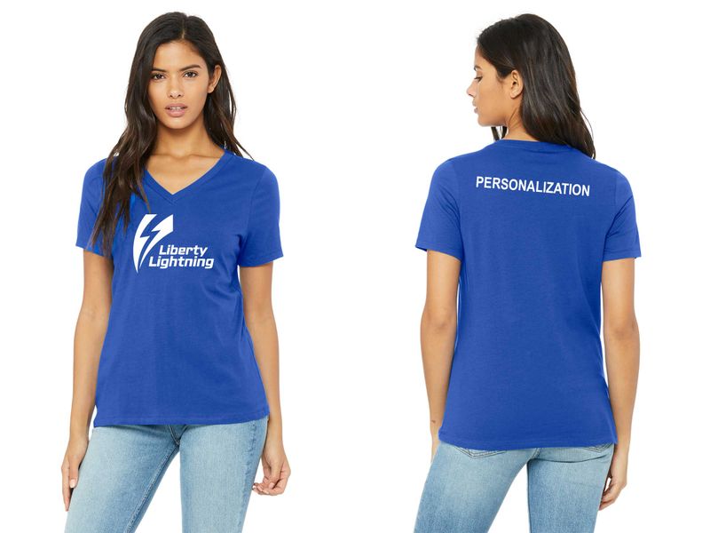 Bella+Canvas Women’s V-Neck Relaxed Jersey Short Sleeve Tee - Royal, White