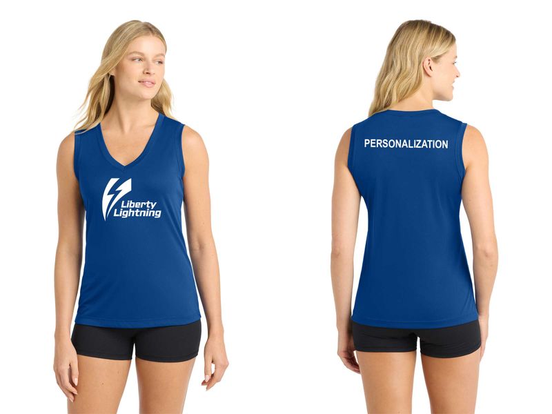 Ladies Performance Sleeveless V-Neck Tee-Royal, White