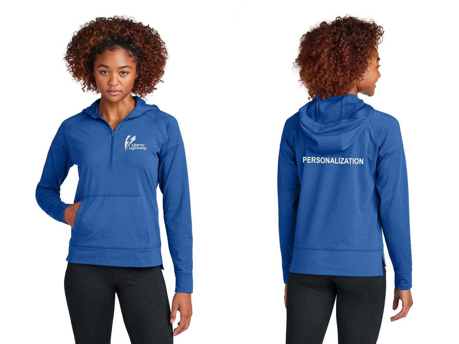 Sport-Tek Women's Sport-Wick Stretch 1/2-Zip Hoodie- Royal, Black