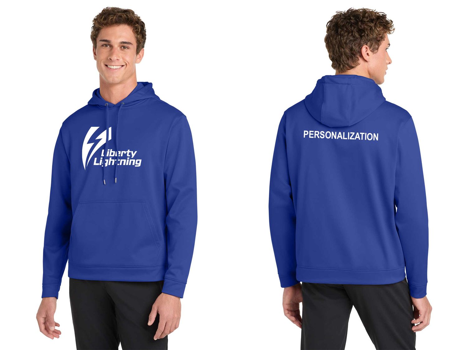 Adult Performance Hooded Sweatshirt- Royal, White, Black