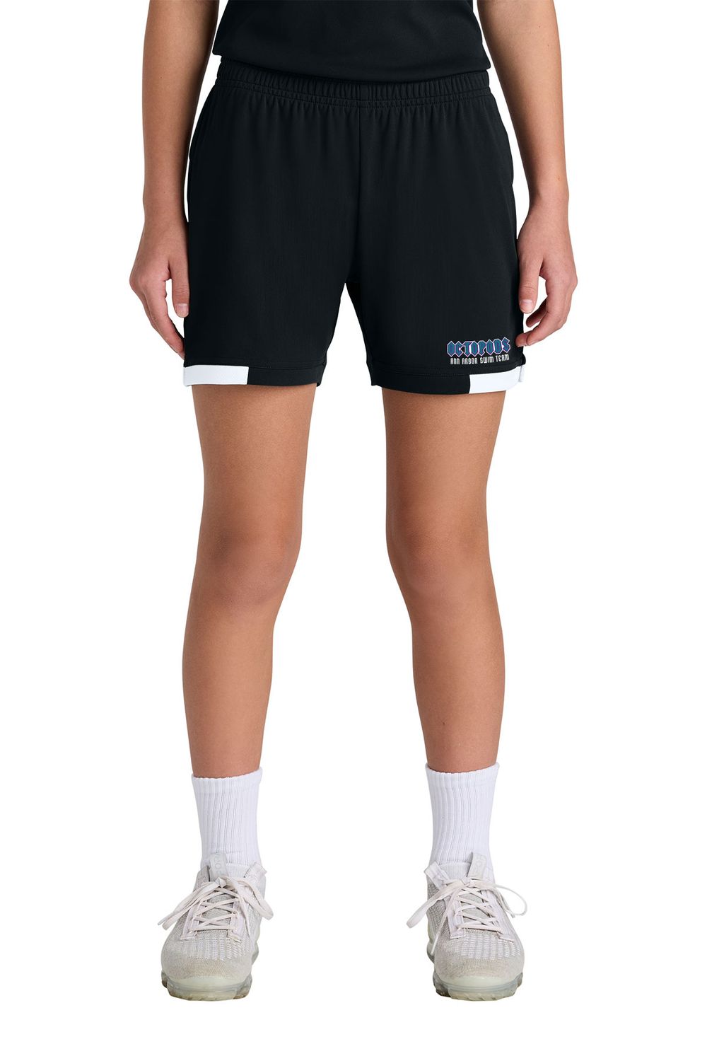 Sport-Tek Youth Club 5” Short-  Black/White, Iron Grey/White