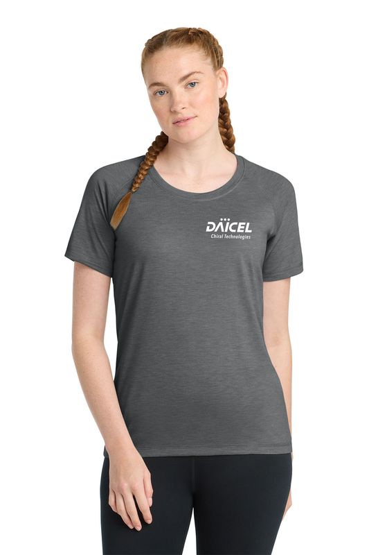 Ladies Tri-Blend Wicking Scoop Neck Raglan Tee-Light Grey, Dark Grey, True Navy