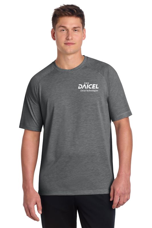 Unisex Tri-Blend Wicking Raglan Tee-Light Grey Heather, Navy Heather, Dark Grey Heather