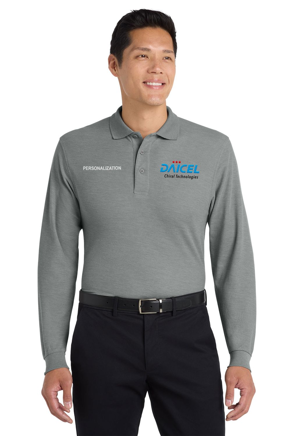 Silk Touch Long Sleeve Polo- Navy, Cool Grey Silk Touch Long Sleeve Polo- Navy, Cool Grey
